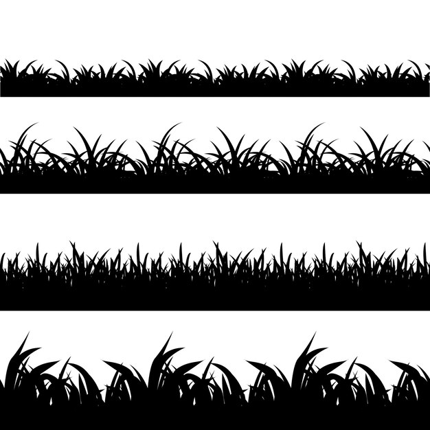 Seamless grass black silhouette vector set. Landscape nature, plant and field monochrome illustration