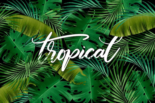 Seamless green leaves tropical lettering