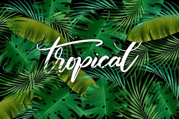 Seamless green leaves tropical lettering