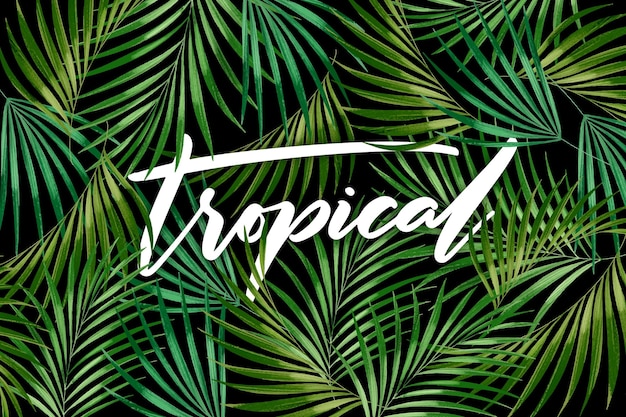 Free vector seamless green leaves tropical lettering