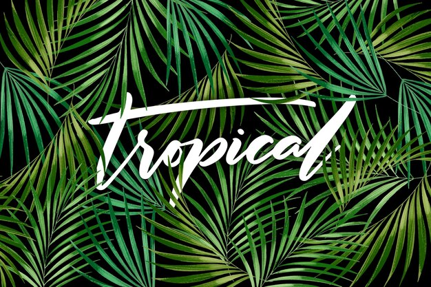 Seamless green leaves tropical lettering