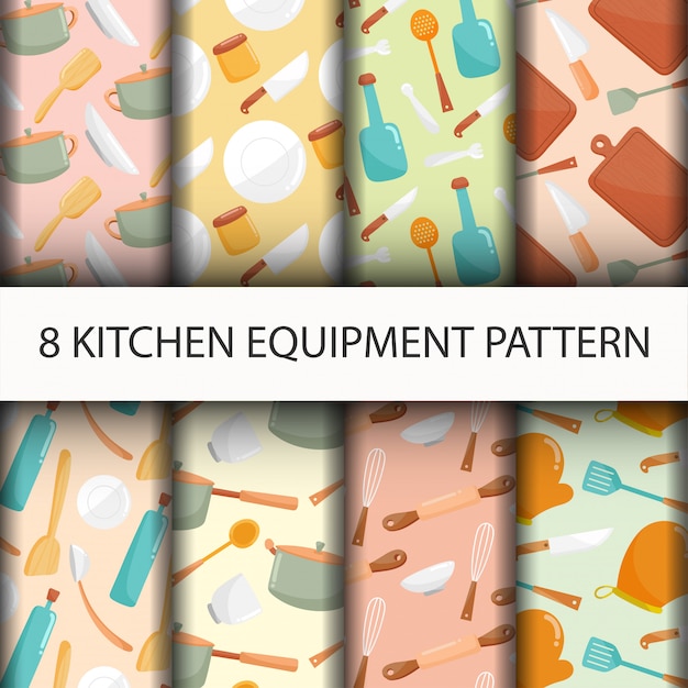 seamless Kitchen tools pattern set.