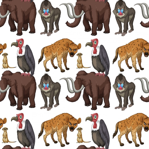 Бесплатное векторное изображение Бесшовные много видов диких животных