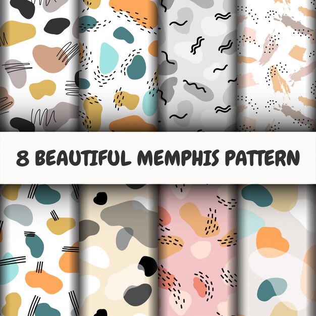 seamless Memphis pattern set.