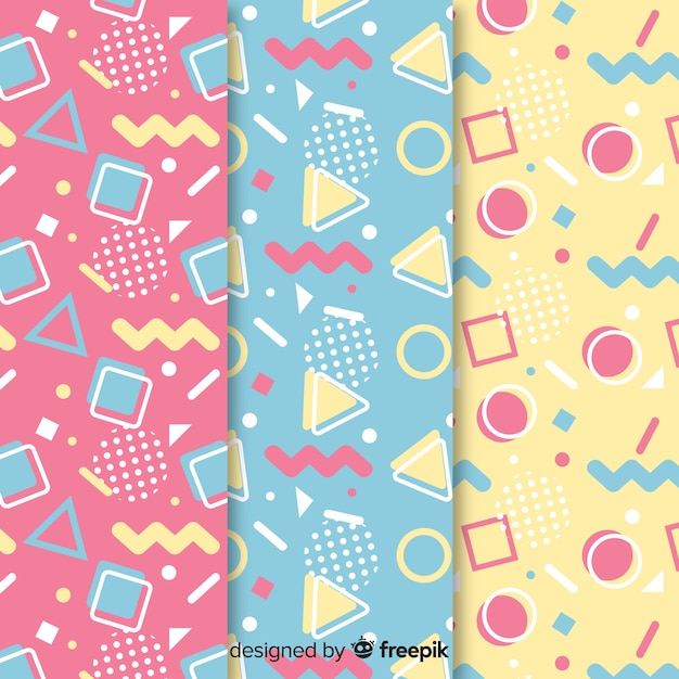 Seamless memphis pattern set