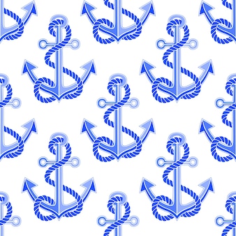 Seamless nautical pattern with anchors and rope. design element for wallpapers, baby shower invitation, birthday card, scrapbooking, fabric print etc.