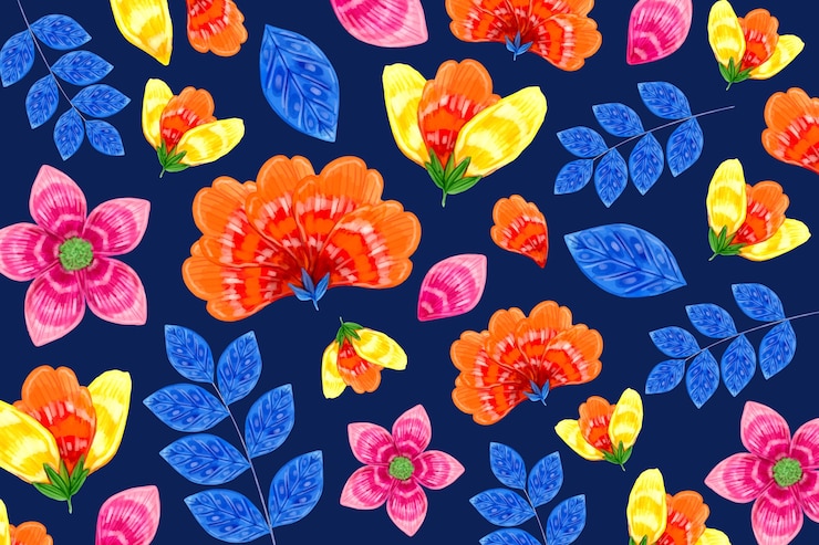 Free Vector seamless orange and blue floral pattern