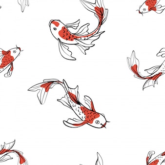 日本​の​鯉​鯉​と​の​シームレス​な​オリエンタル​パターン​。​幸運​の​シンボル​。​アジア​の​背景​、​イラスト​。​ナチュラル​生地​プリント​。