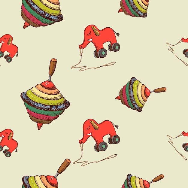 Free vector seamless pattern baby toys whirligig and elephant