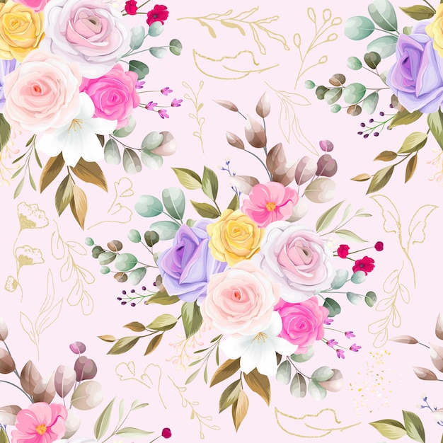 Seamless pattern beautiful flower and leaves design