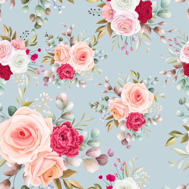 Seamless pattern beautiful flower and leaves design