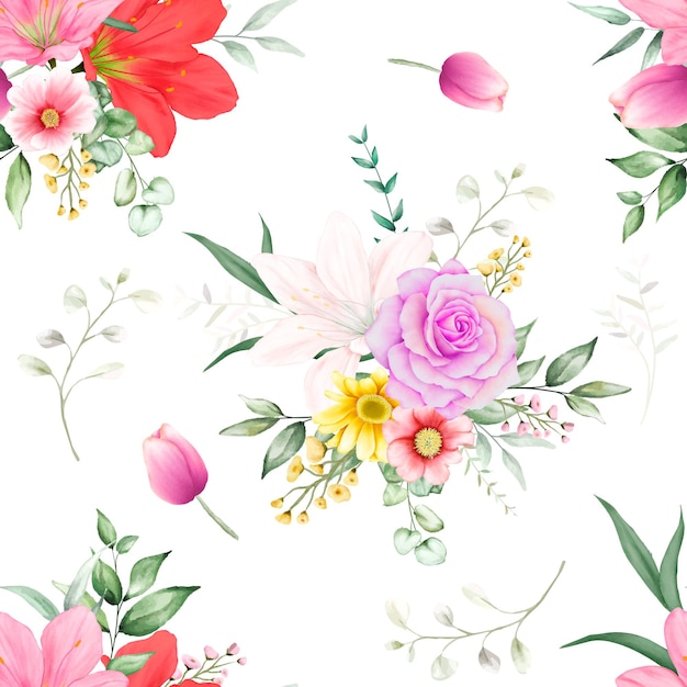 Seamless pattern beautiful flower and leaves design