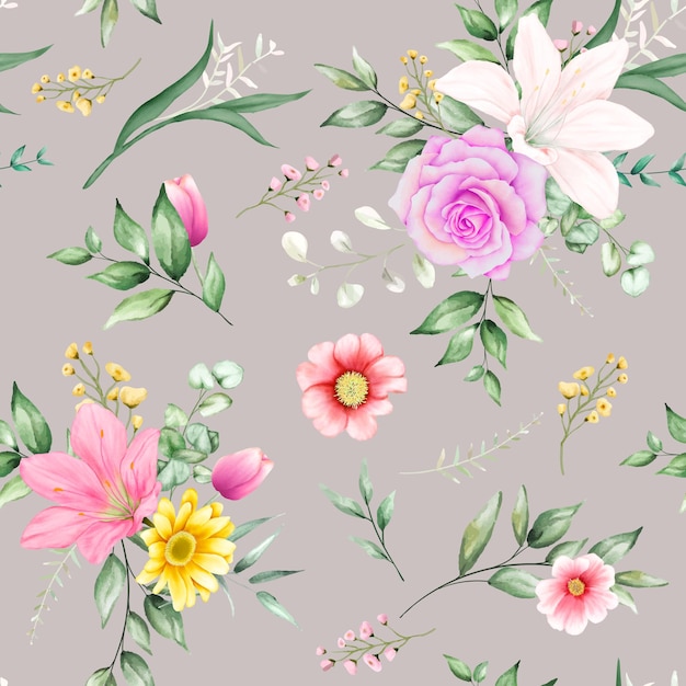 Seamless pattern beautiful flower and leaves design