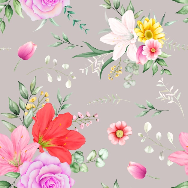 Seamless pattern beautiful flower and leaves design