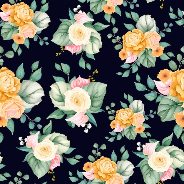 Free vector seamless pattern beautiful flower and leaves