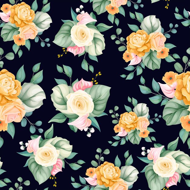 Seamless pattern beautiful flower and leaves 