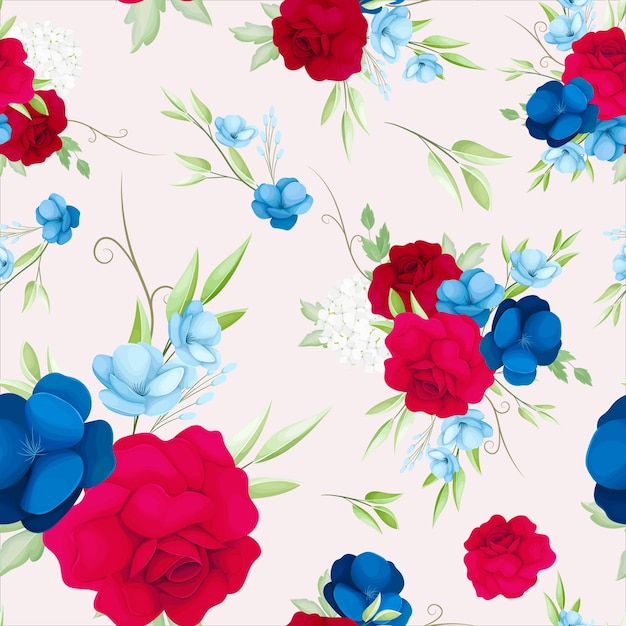 Free vector seamless pattern beautiful maroon and navy floral