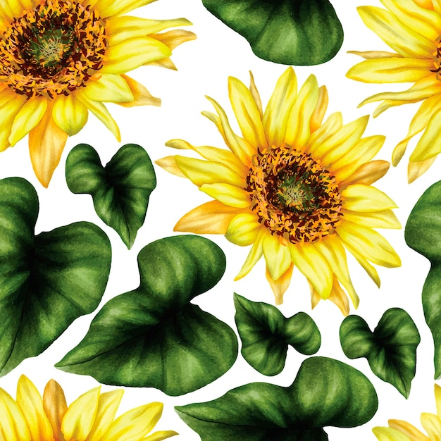 Бесплатное векторное изображение Бесшовный фон красивый цветок солнца и листья