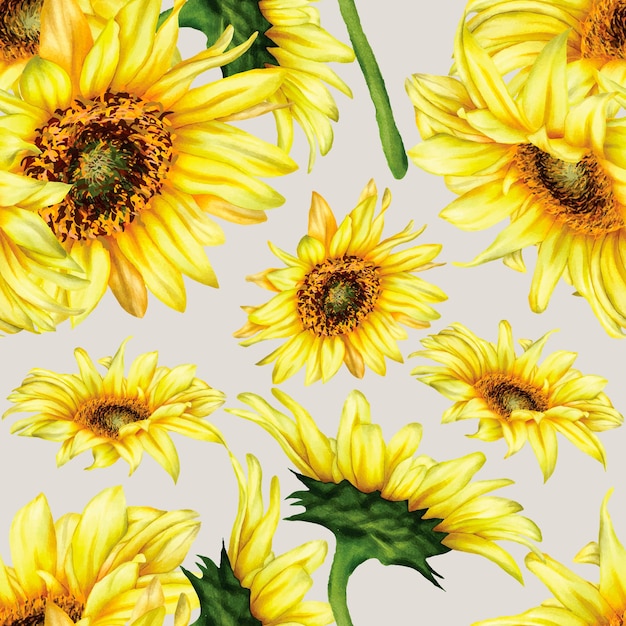 Free vector seamless pattern beautiful sun flower and leaves
