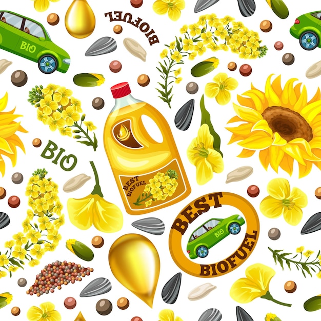 Free vector seamless pattern of biofuel from  rapeseeds