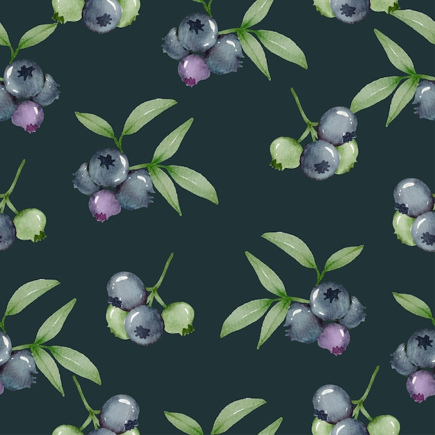 Seamless pattern of blueberry, Full and leaf