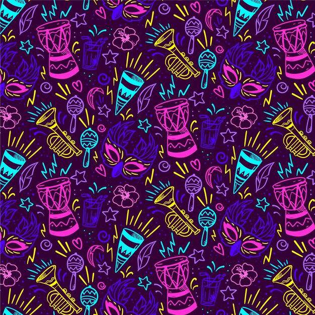 Seamless pattern brazilian carnival in vivid-colours