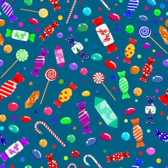 Seamless pattern of candies, lollypops and sweets