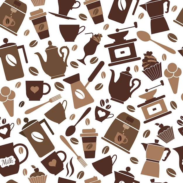 コーヒーアイコンのシームレスなパターン