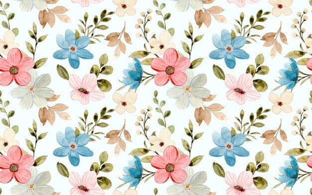 Seamless pattern of colorful watercolor wildflowers