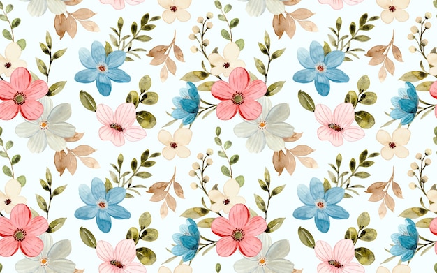 Seamless pattern of colorful watercolor wildflowers