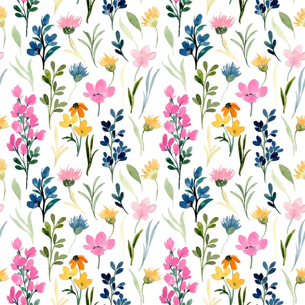 Seamless pattern of colorful wildflower with watercolor
