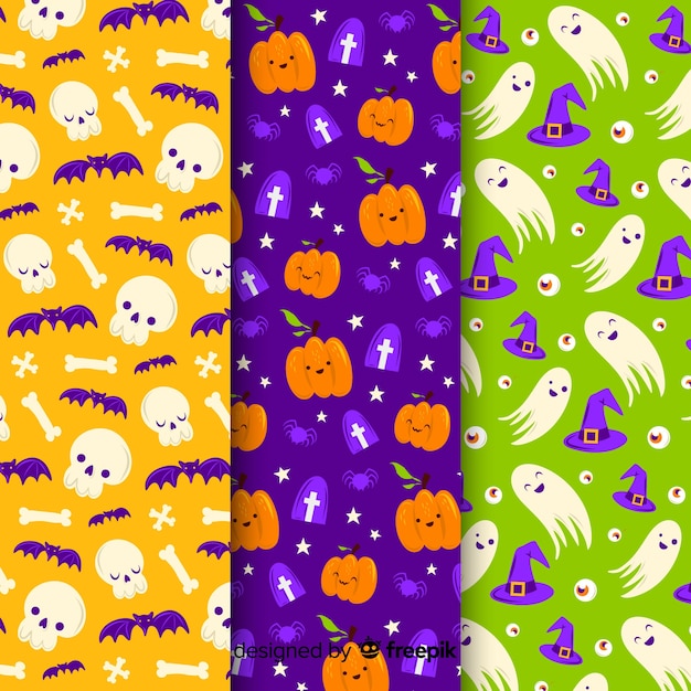 Free vector seamless pattern of cute cartoon ghosts and pumpkins