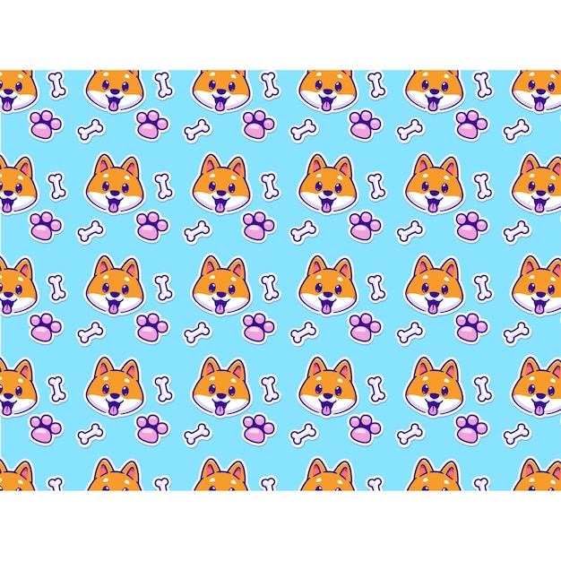 무료 벡터 ⁇ 없는 패턴 귀여운 시바 이누 개  ⁇ 와 발로 만화  ⁇ 터 아이콘 일러스트레이션 동물 평평