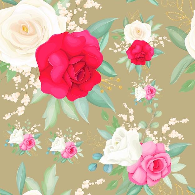 美しいバラの花の手描きとのシームレスなパターンデザイン