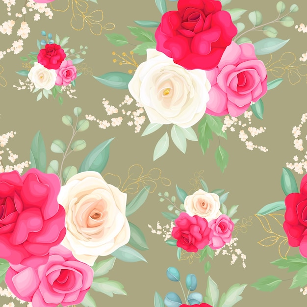 아름 다운 장미 꽃 손 그리기와 원활한 패턴 디자인