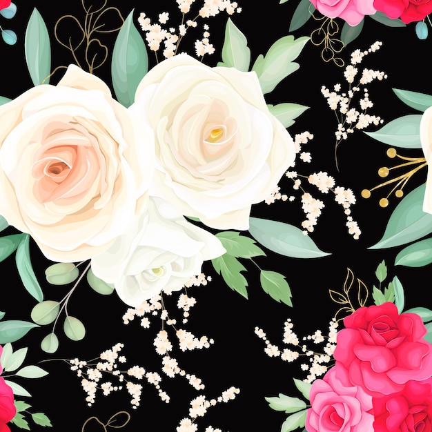 Seamless pattern design with beautiful rose flower hand drawing