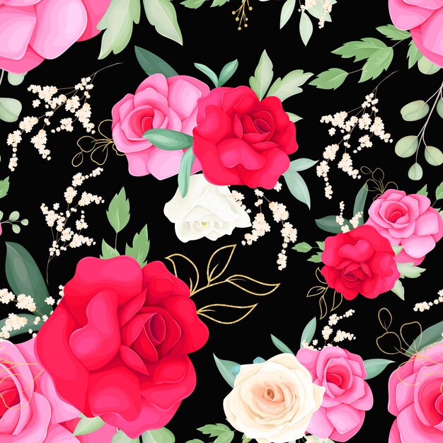 아름 다운 장미 꽃 손 그리기와 원활한 패턴 디자인
