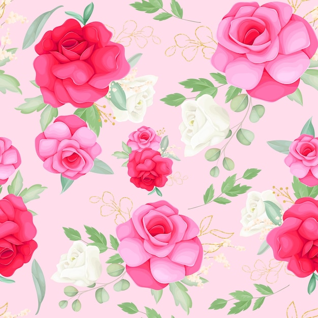 Seamless pattern design with beautiful rose flower hand drawing