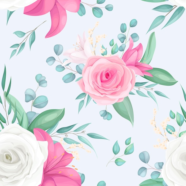 아름다운 장미와 백합 꽃과 원활한 패턴 디자인