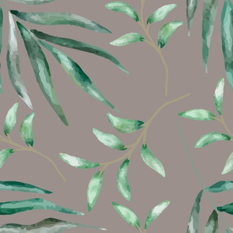 美しい水彩画の葉とのシームレスなパターンデザイン