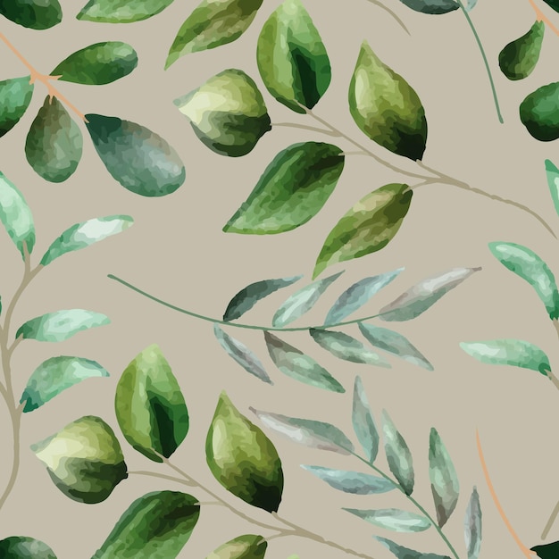 Free vector seamless pattern design with beautiful watercolor leaves