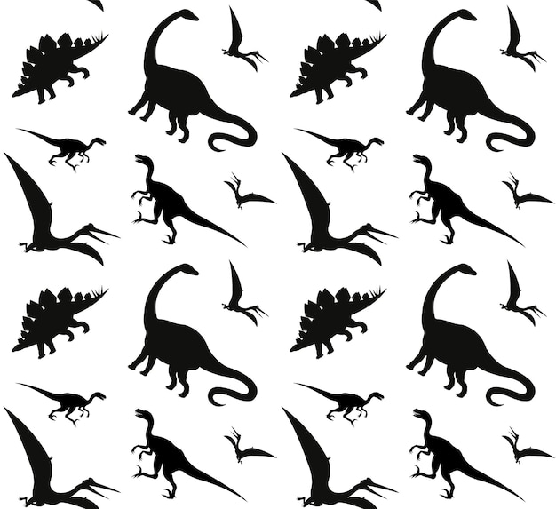 Seamless pattern of dinosaur silhouettes