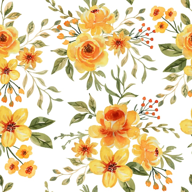 Seamless Pattern floral rose yellow watercolor