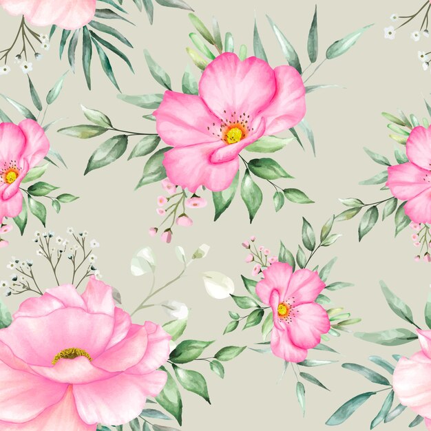 seamless pattern floral with beautiful flower and leaves watercolor