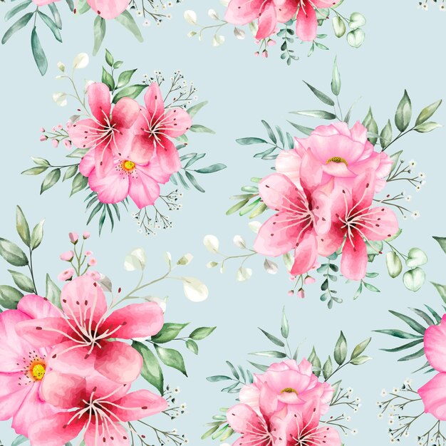 seamless pattern floral with beautiful flower and leaves watercolor