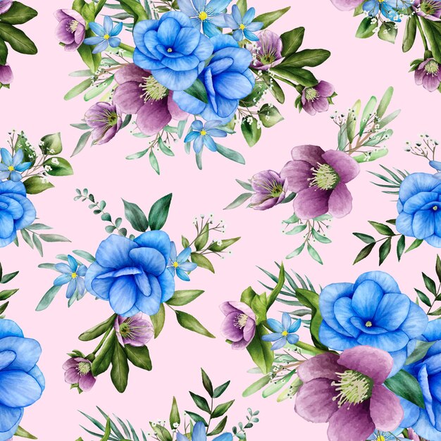 seamless pattern floral with beautiful flower watercolor