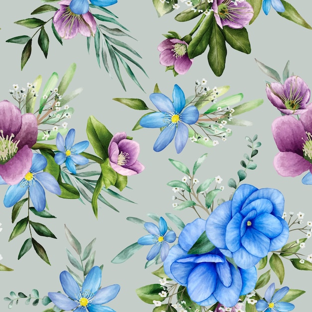 seamless pattern floral with beautiful flower watercolor