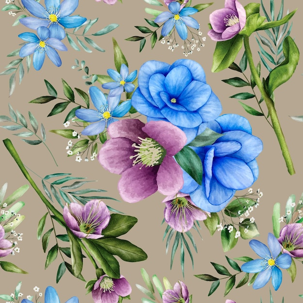 Seamless pattern floral with beautiful flower watercolor