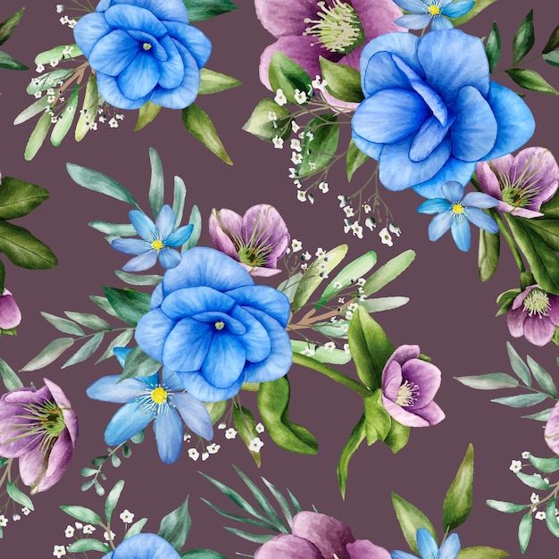 seamless pattern floral with beautiful flower watercolor
