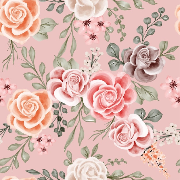 Free vector seamless pattern flower rose pink